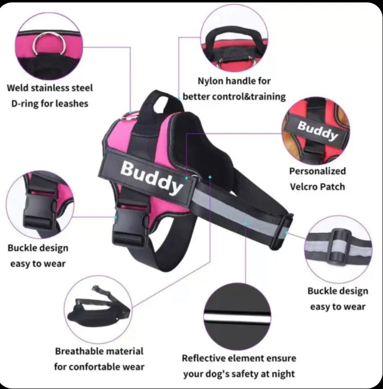 Personalized Dog Harness No-Pull Reflective Breathable Adjustable XS/Small/Large